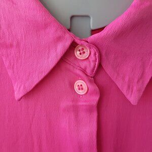 ZARA Hot Pink Button-Down Blouse - Size S | Long Sleeve Satin Look Top